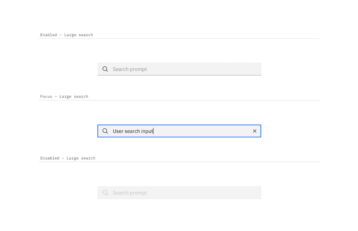 Enabled, focus, and disabled search states
